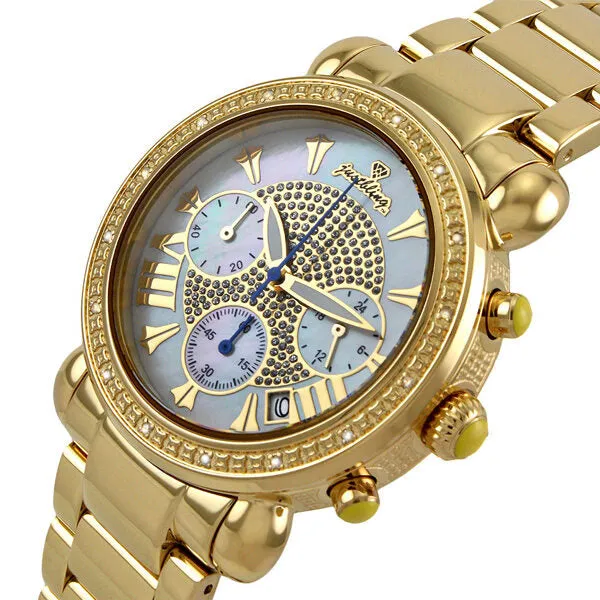 JBW Victory White Mother of Pearl Pave Dial Chronograph Diamond Ladies Watch JB-6210-A