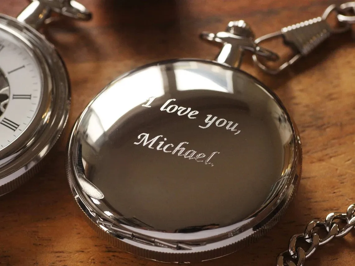 Jean Pierre® of Switzerland Silver Pocket Watch, Engraved Anniversary Gift, Full Size Pocket Watch