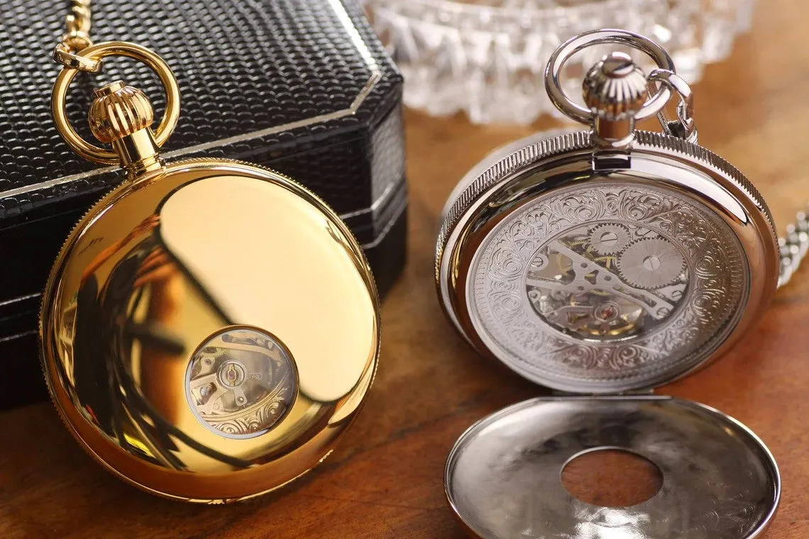 Jean Pierre® of Switzerland Silver Pocket Watch, Engraved Anniversary Gift, Full Size Pocket Watch