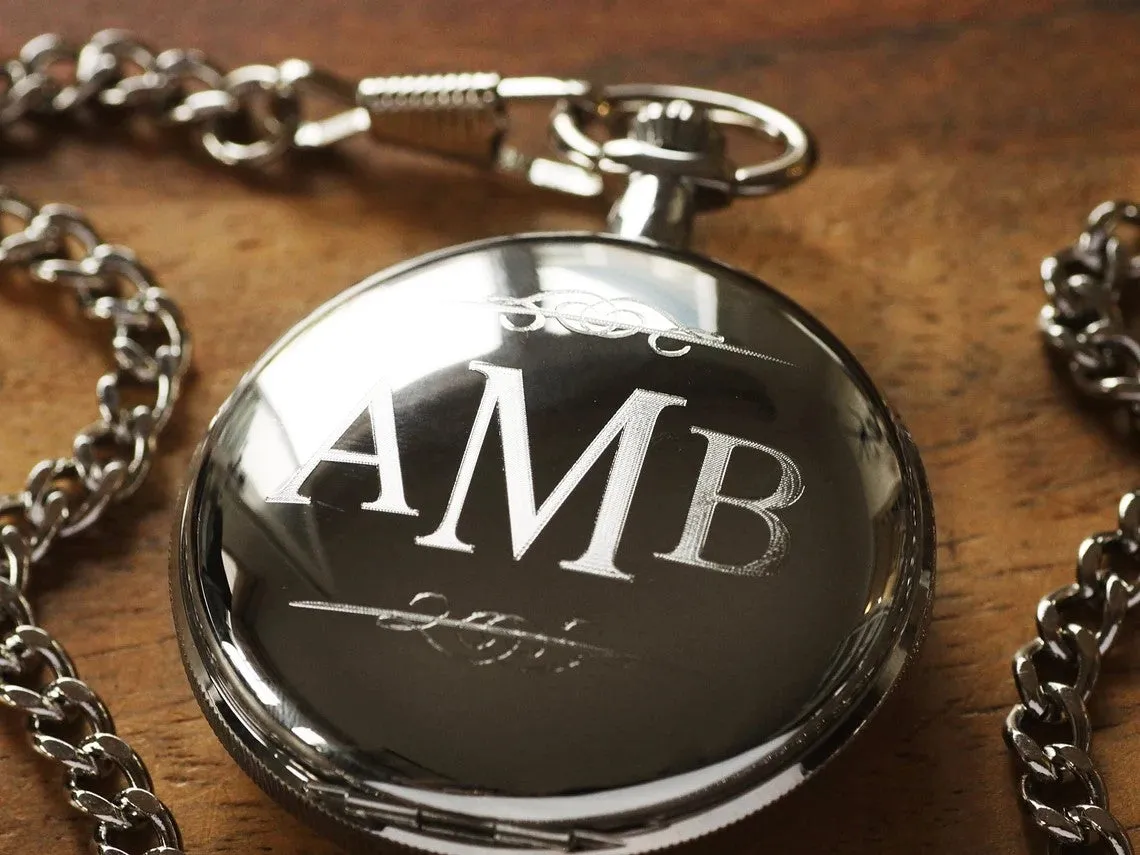 Jean Pierre® of Switzerland Silver Pocket Watch, Engraved Anniversary Gift, Full Size Pocket Watch