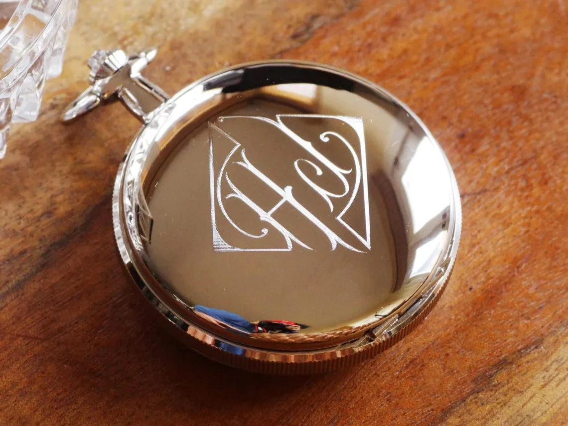 Jean Pierre® of Switzerland Silver Pocket Watch, Engraved Anniversary Gift, Full Size Pocket Watch