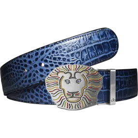 John Daly Lion Buckle and Crocodile Leather Belt in Blue