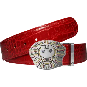 John Daly Lion Buckle and Crocodile Leather Belt in Red