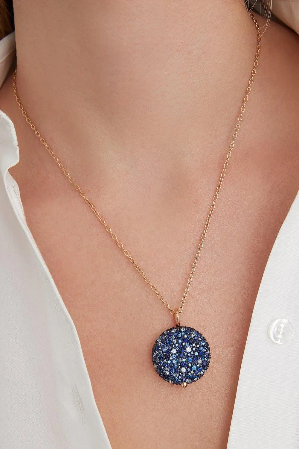 Large Blue Sapphire Pebble Locket