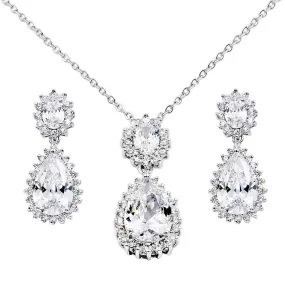 Lavencious Teardrop Dangle with AAA Clear Cubic Zirconia Necklace & Earrings Set
