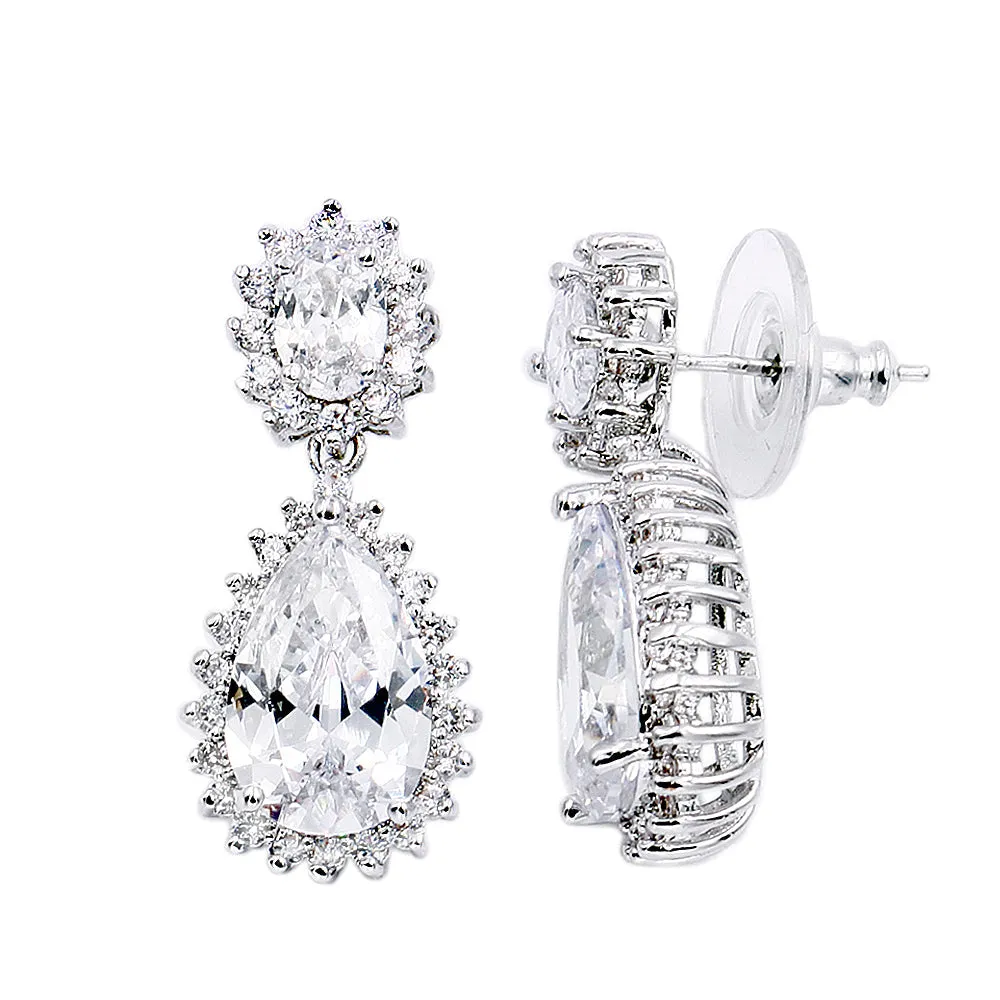 Lavencious Teardrop Dangle with AAA Clear Cubic Zirconia Necklace & Earrings Set