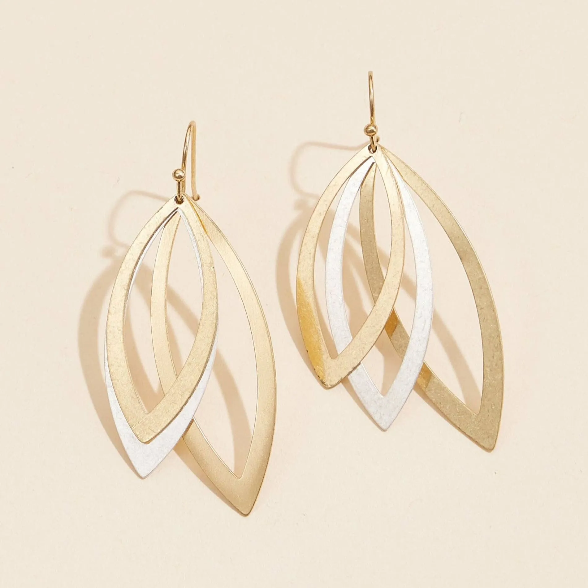 Layered Leaf Metal Earrings