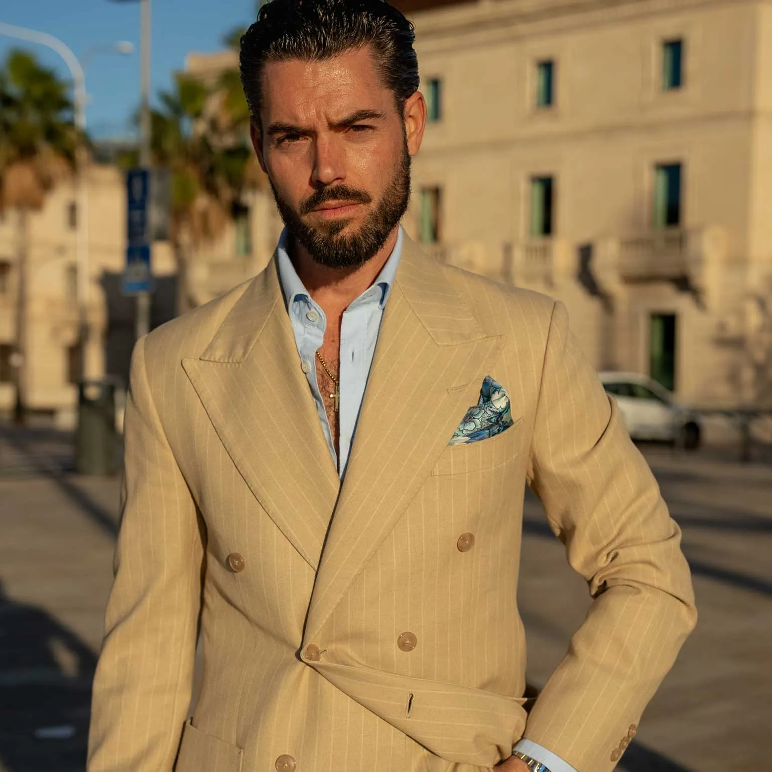 Londra - Silk Pocket Square - Blue and Mint