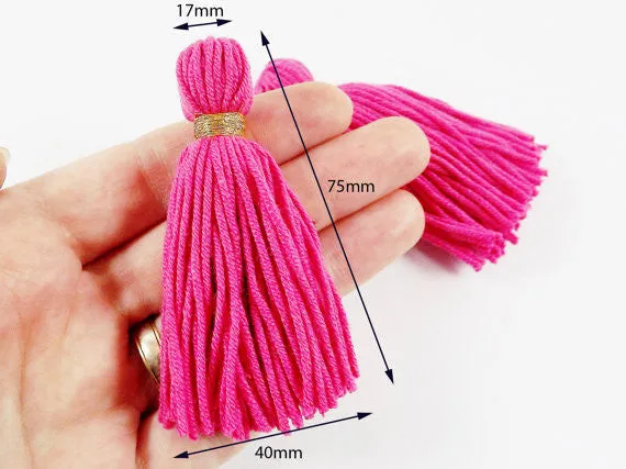 Long Bright Green Handmade Wool Thread Tassels - 3 inches - 75mm - 2 pc