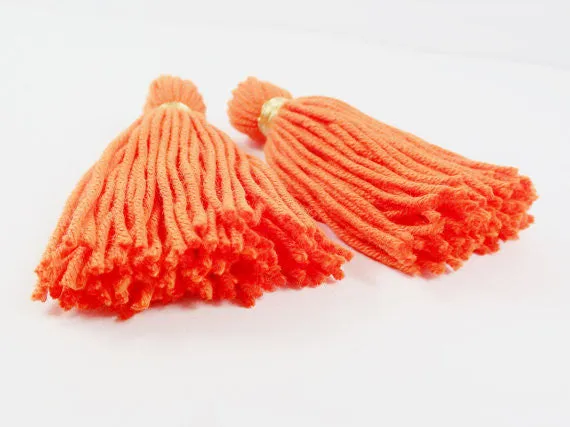Long Orange Handmade Wool Thread Tassels - 3 inches - 75mm - 2 pc