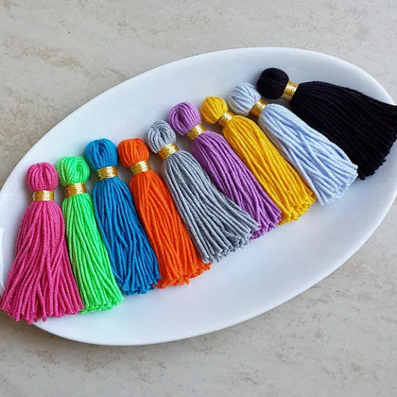 Long Orange Handmade Wool Thread Tassels - 3 inches - 75mm - 2 pc