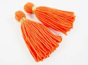 Long Orange Handmade Wool Thread Tassels - 3 inches - 75mm - 2 pc