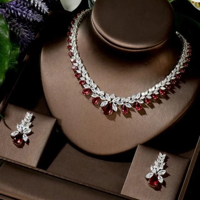 Lovely Fashion Teardrop AAA  Cubic Zirconia Diamonds Necklace Set