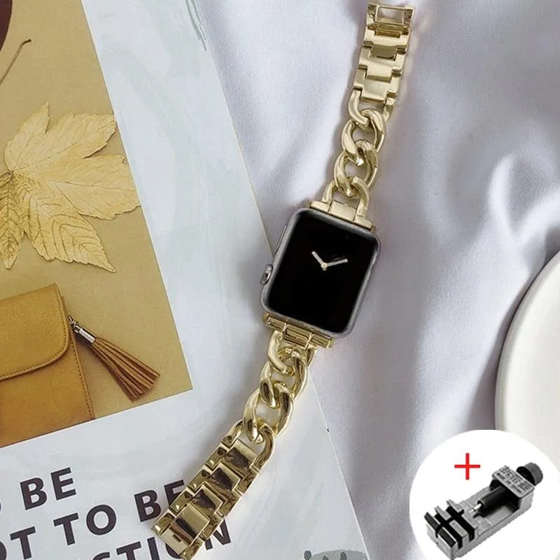 Luxury Women's Chain Link Stainless Steel Watch Band for Apple Watch 8 7 6 5 4 Ultra