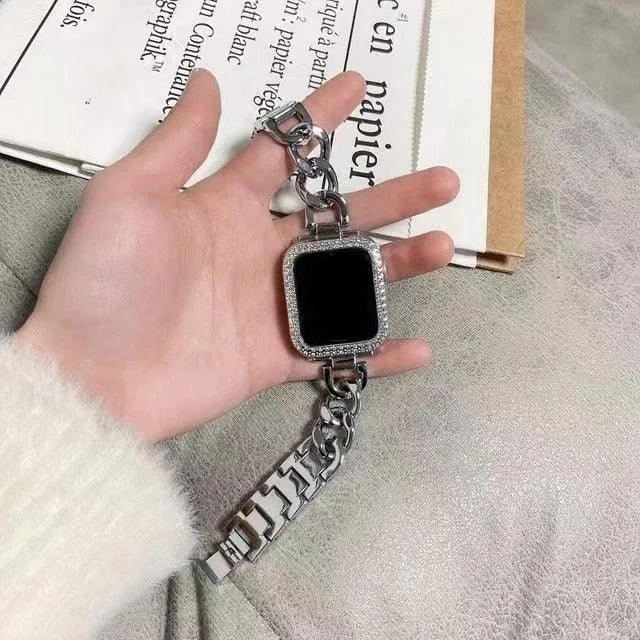 Luxury Women's Chain Link Stainless Steel Watch Band for Apple Watch 8 7 6 5 4 Ultra