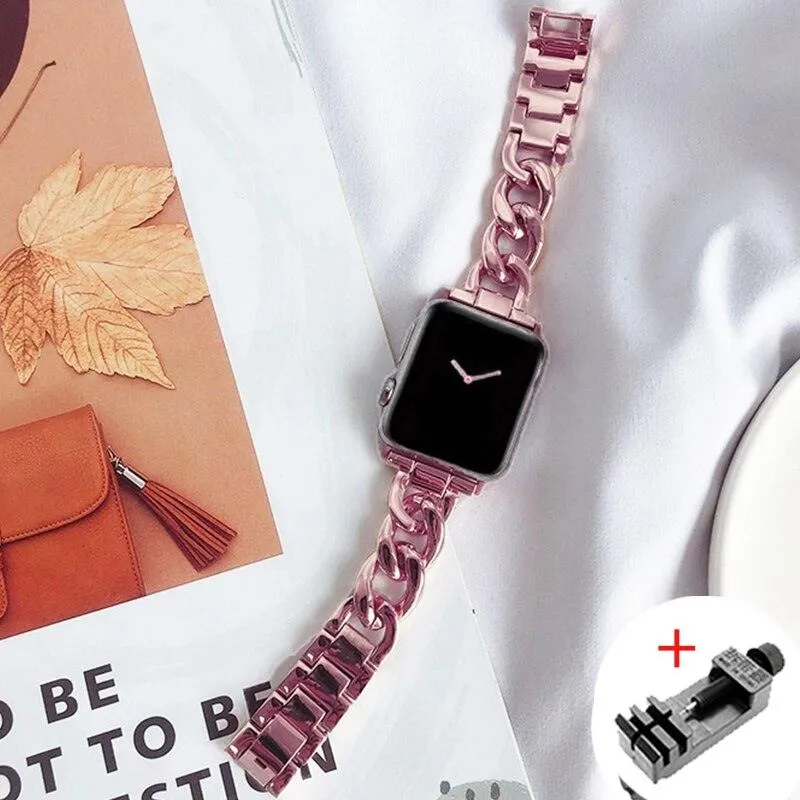 Luxury Women's Chain Link Stainless Steel Watch Band for Apple Watch 8 7 6 5 4 Ultra