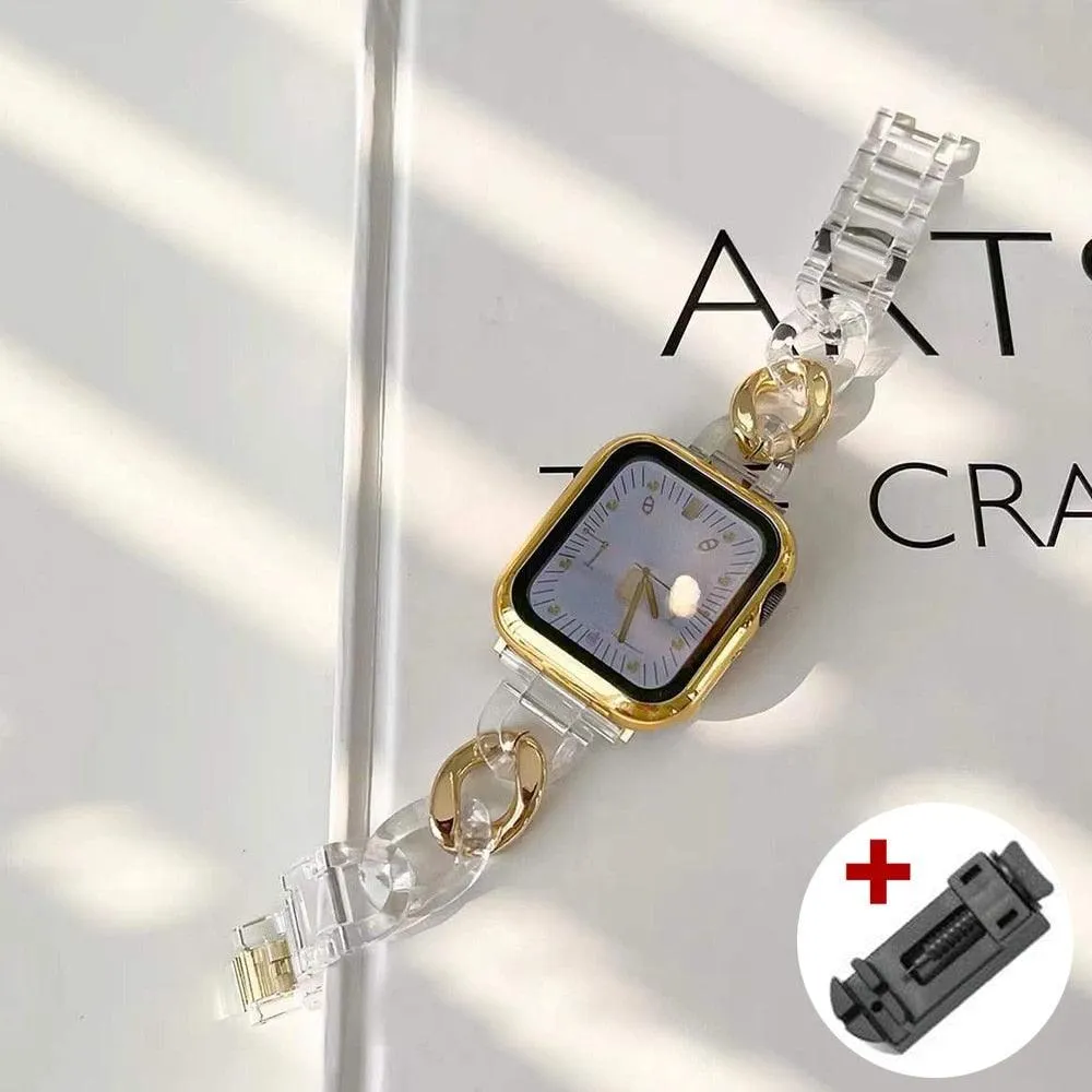 Luxury Women's Chain Link Stainless Steel Watch Band for Apple Watch 8 7 6 5 4 Ultra