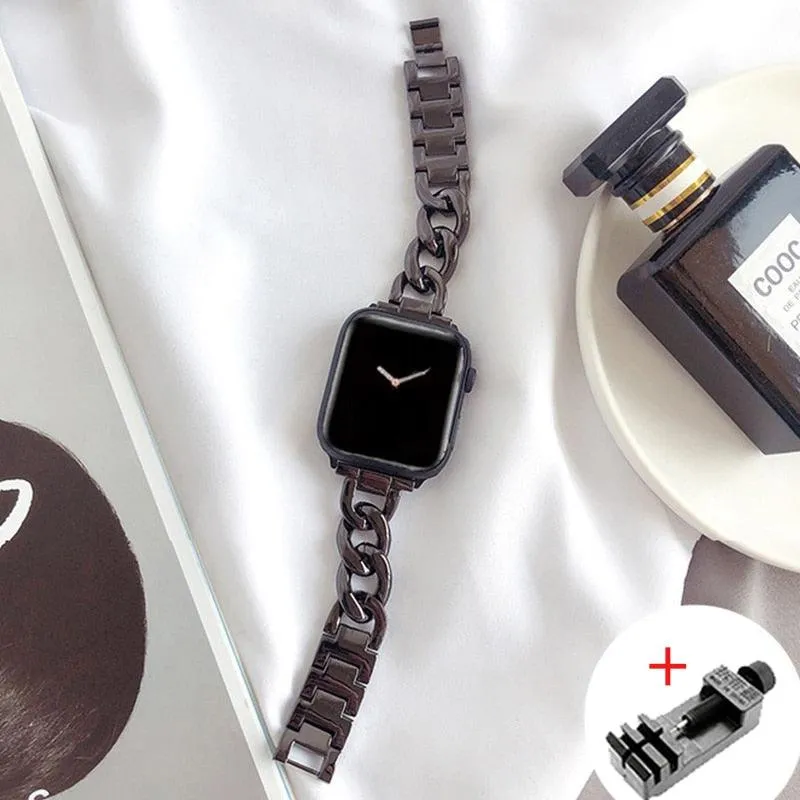 Luxury Women's Chain Link Stainless Steel Watch Band for Apple Watch 8 7 6 5 4 Ultra