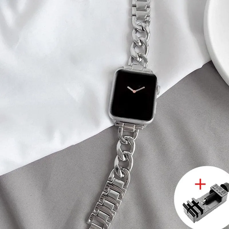 Luxury Women's Chain Link Stainless Steel Watch Band for Apple Watch 8 7 6 5 4 Ultra