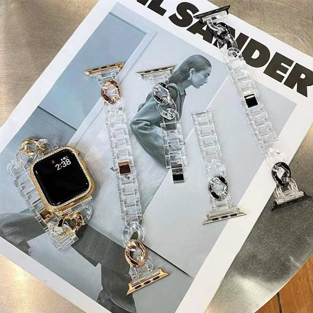 Luxury Women's Chain Link Stainless Steel Watch Band for Apple Watch 8 7 6 5 4 Ultra