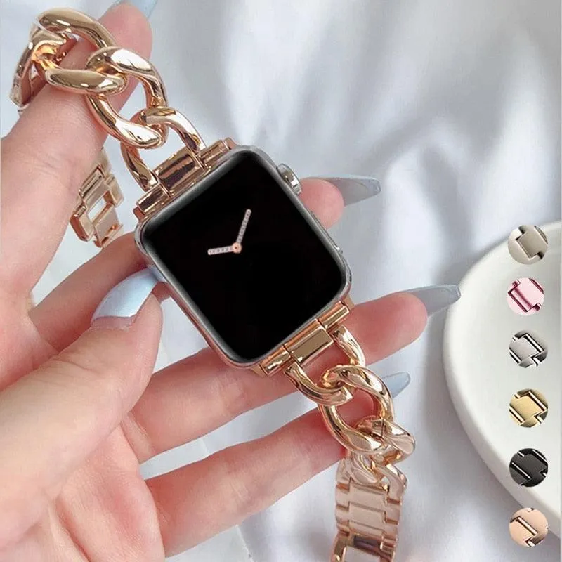Luxury Women's Chain Link Stainless Steel Watch Band for Apple Watch 8 7 6 5 4 Ultra