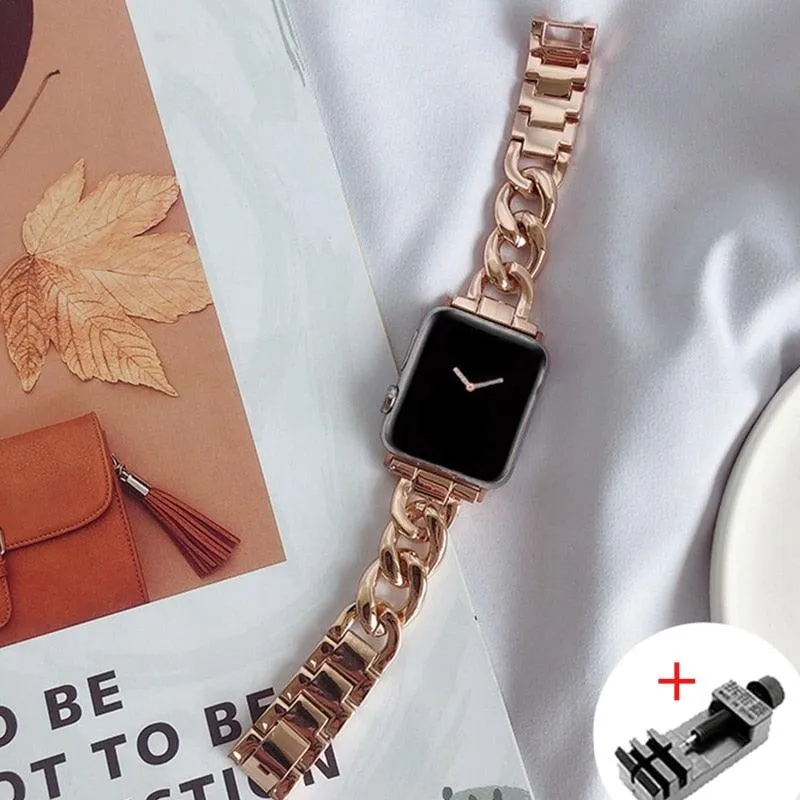 Luxury Women's Chain Link Stainless Steel Watch Band for Apple Watch 8 7 6 5 4 Ultra