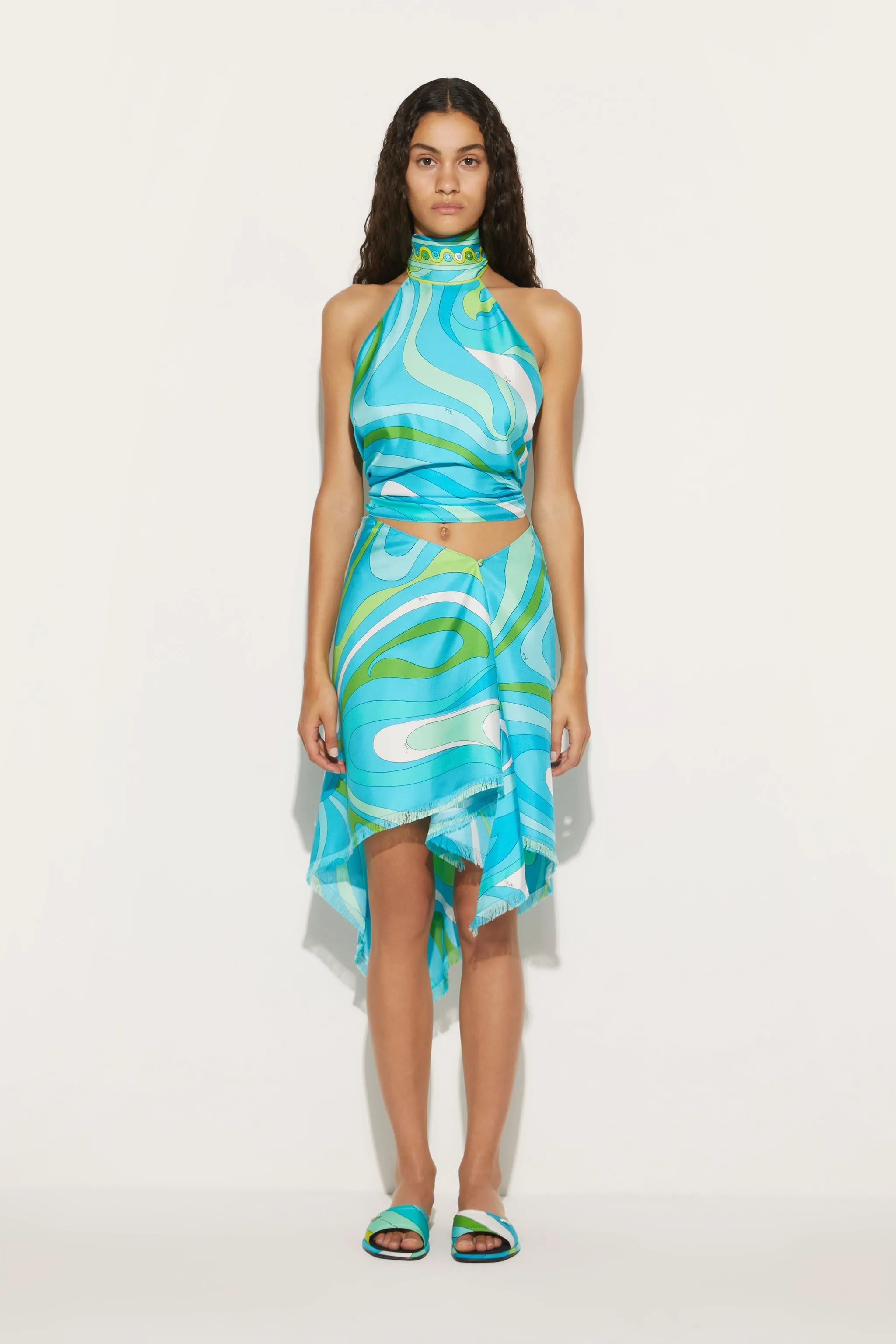 Marmo-Print Silk-Twill Top