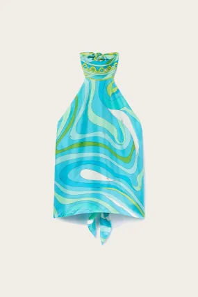 Marmo-Print Silk-Twill Top