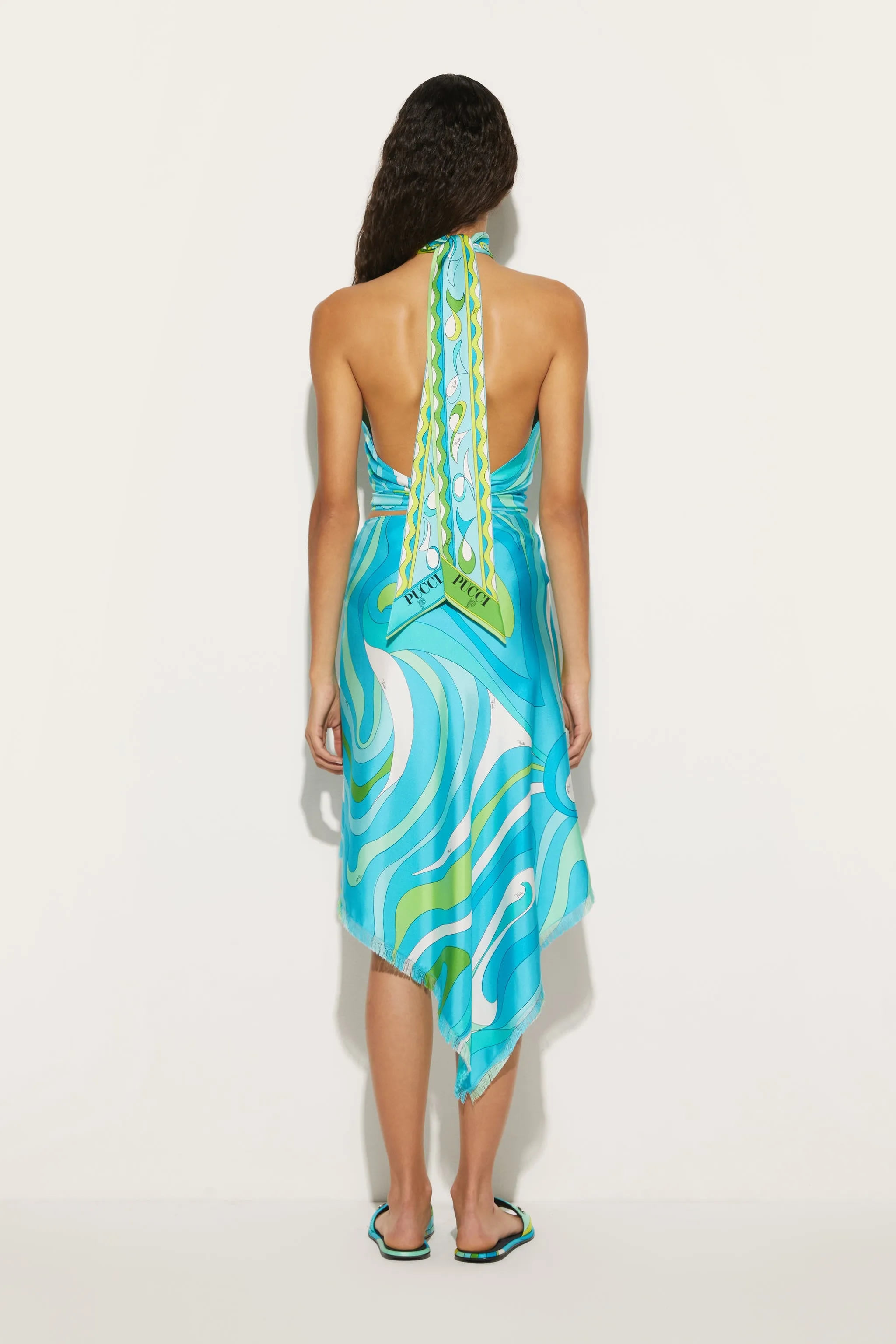 Marmo-Print Silk-Twill Top
