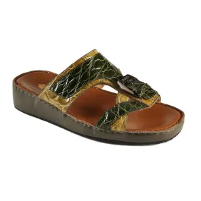 Mauri Men's Designer Shoes Green & Khaki Exotic Crocodile Sandals 5052(MAO1053)