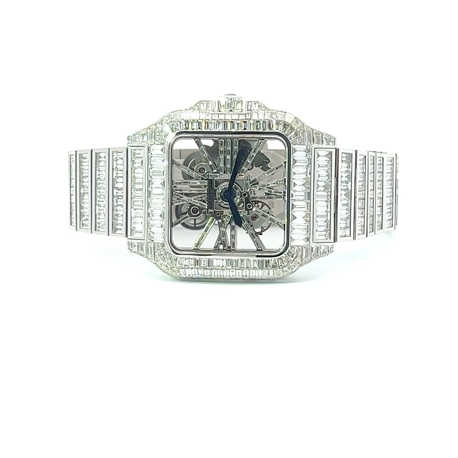 Mens Cartier Santos De Cartier Skeleton 18K Gold Chandelier Diamonds