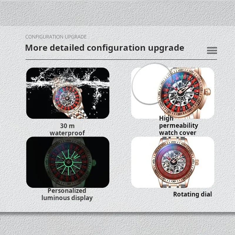 Mens Mechanical Watch Red Silicone Band Watch Skeleton Dial