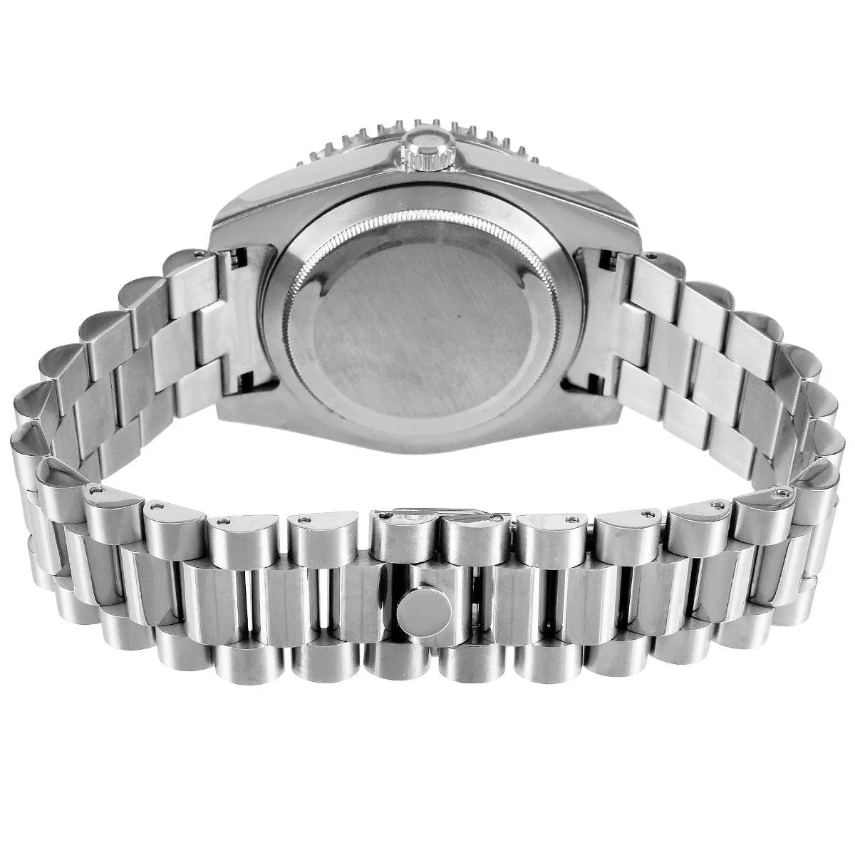 Mens Stainless Steel Black Roman Dial Solitaire Bezel Luxury Watch