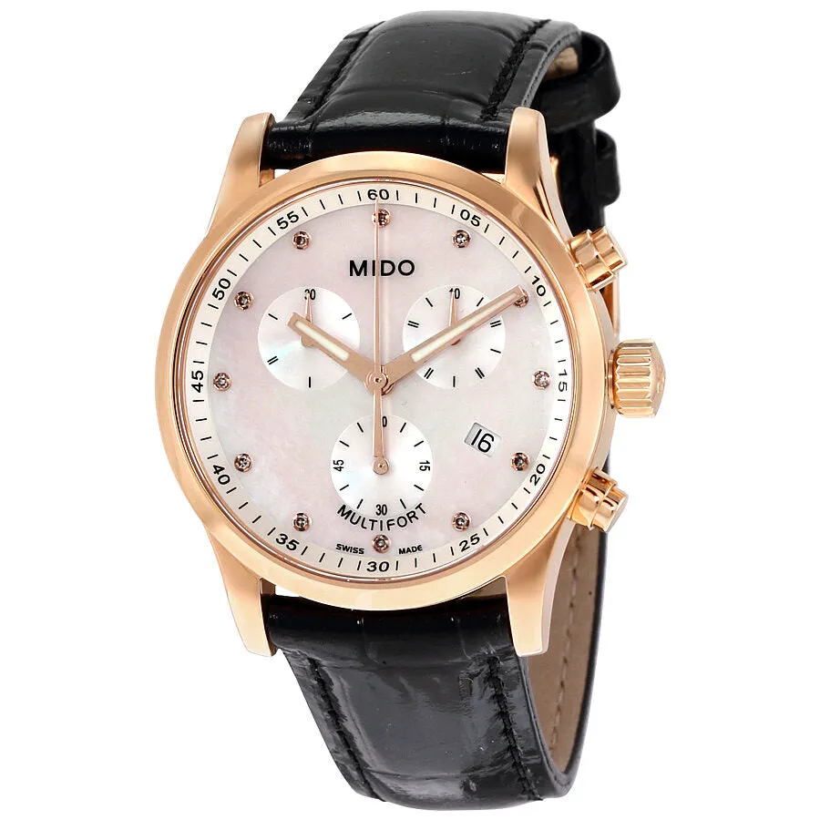 Mido Multifort Mother of Pearl Dial Black Leather Ladies Watch M005.217.36.116.20