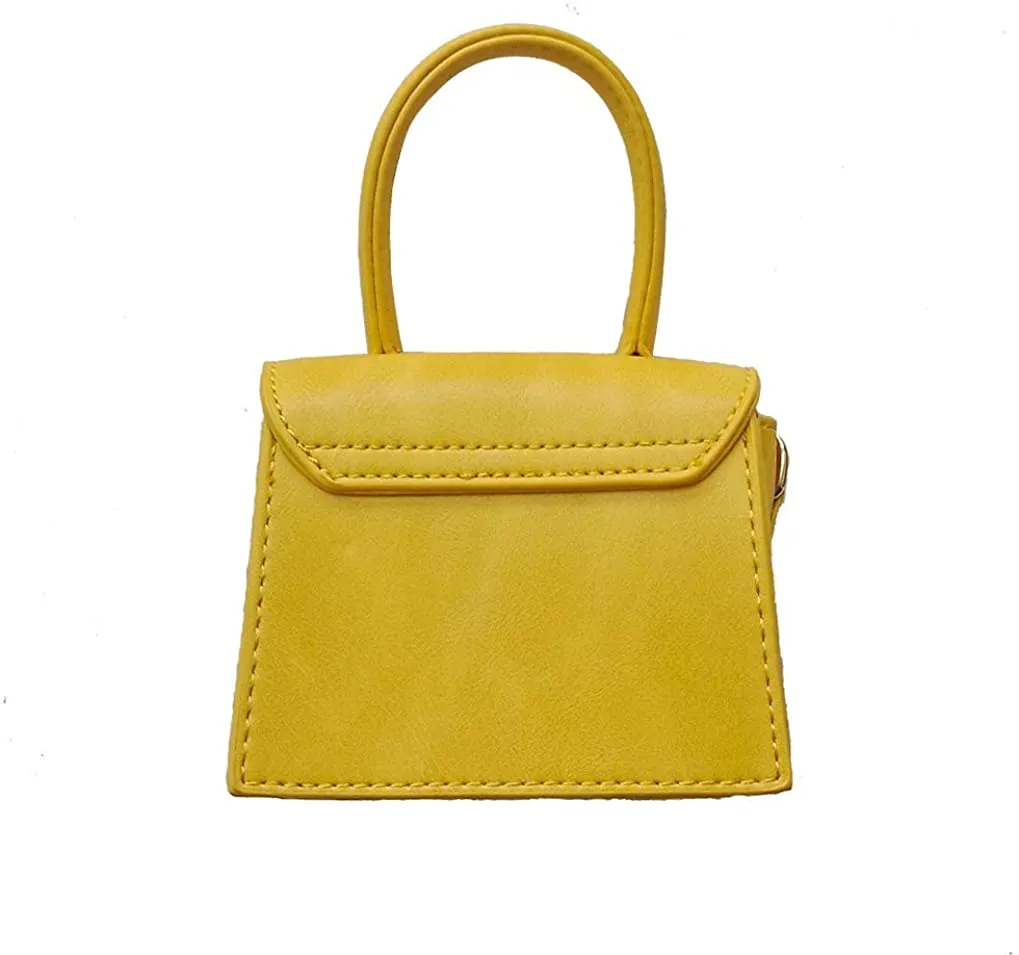 Mini Crossbody Yellow Purse Faux Leather Top Handle Clutch Handbag