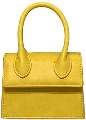 Mini Crossbody Yellow Purse Faux Leather Top Handle Clutch Handbag