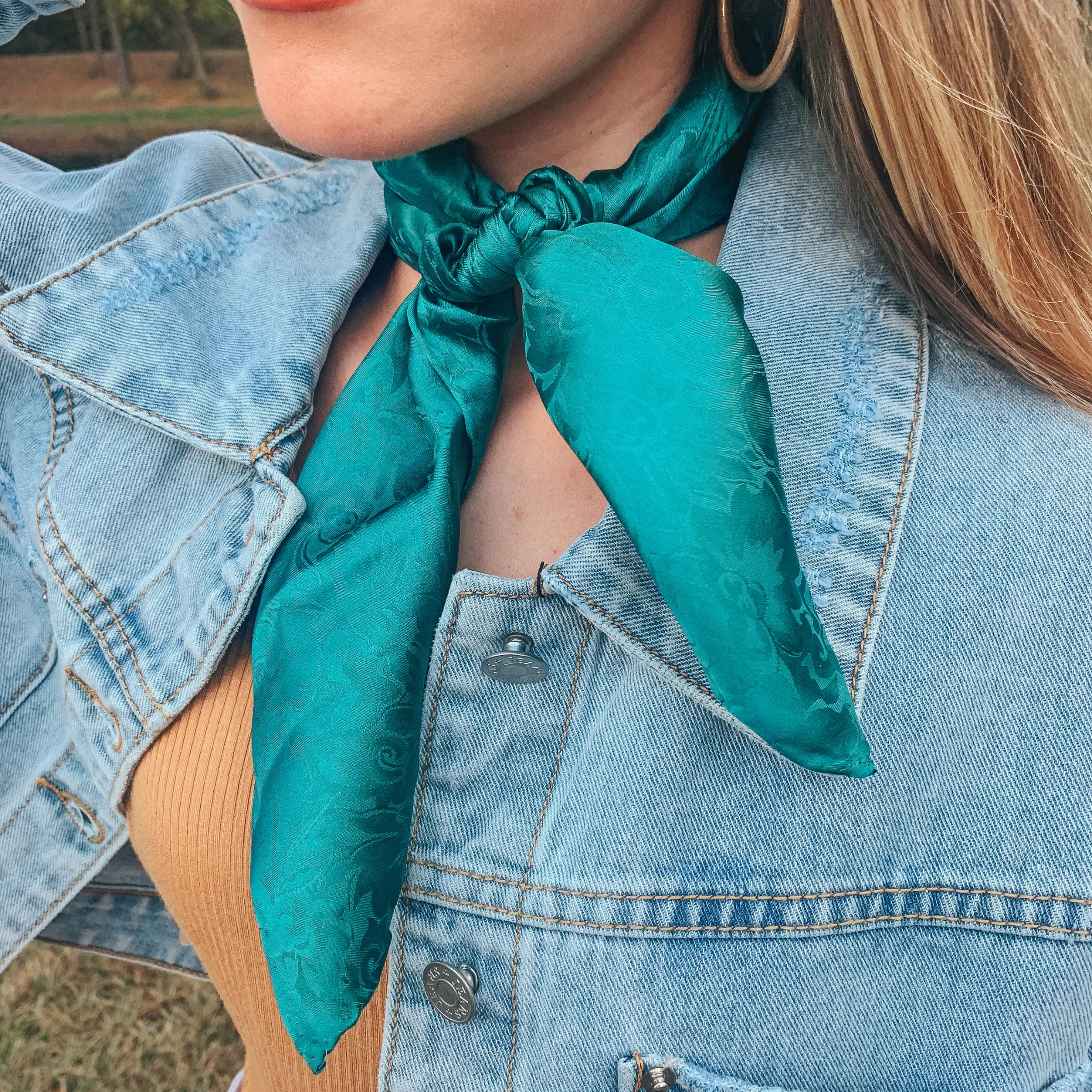 Mini Jacquard Silk Wild Rag in Teal