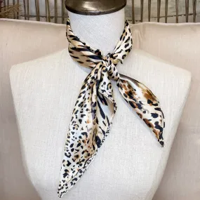 Mini Leopard Charmeuse Silk Wild Rag in Tan