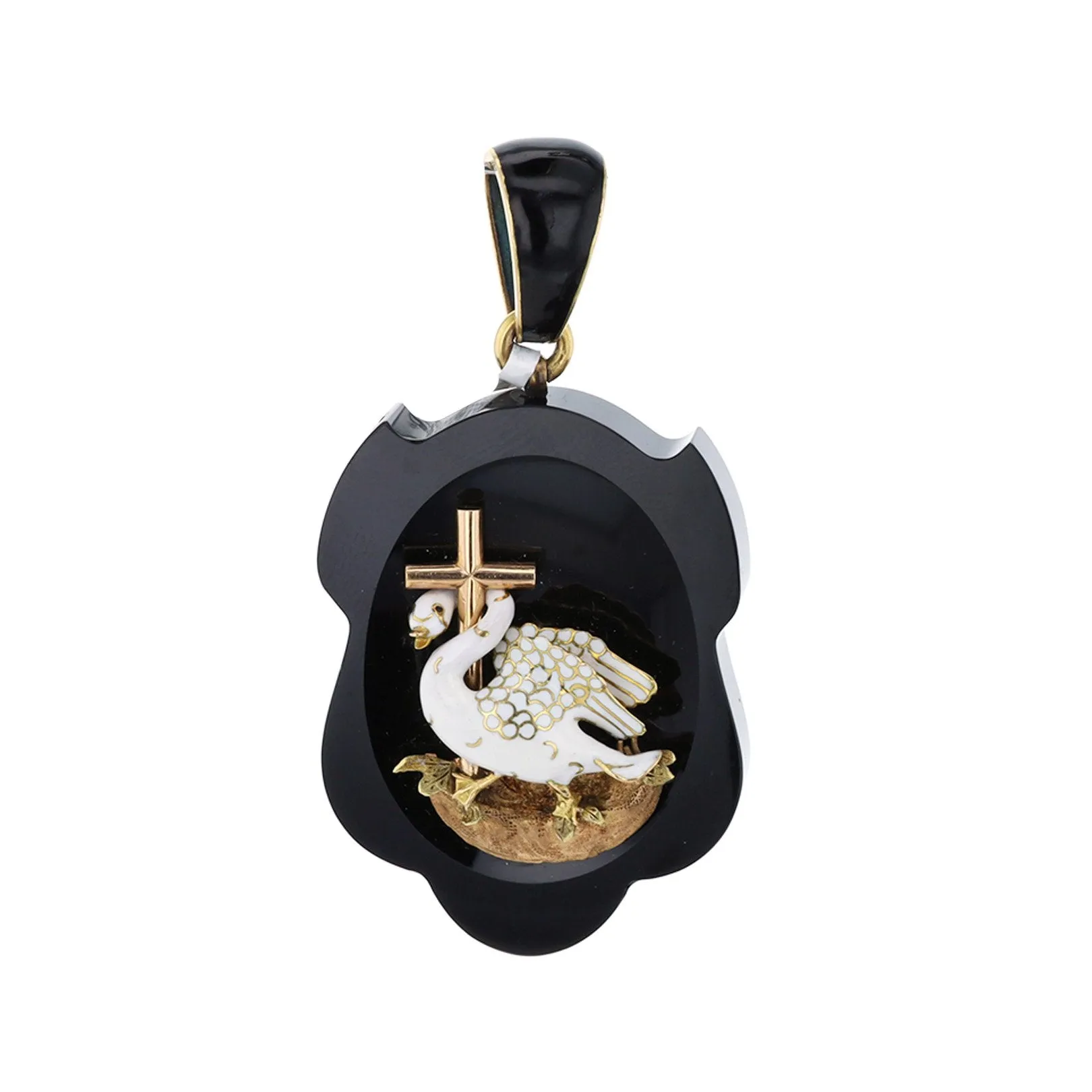 Mourning Locket Swan Pendant