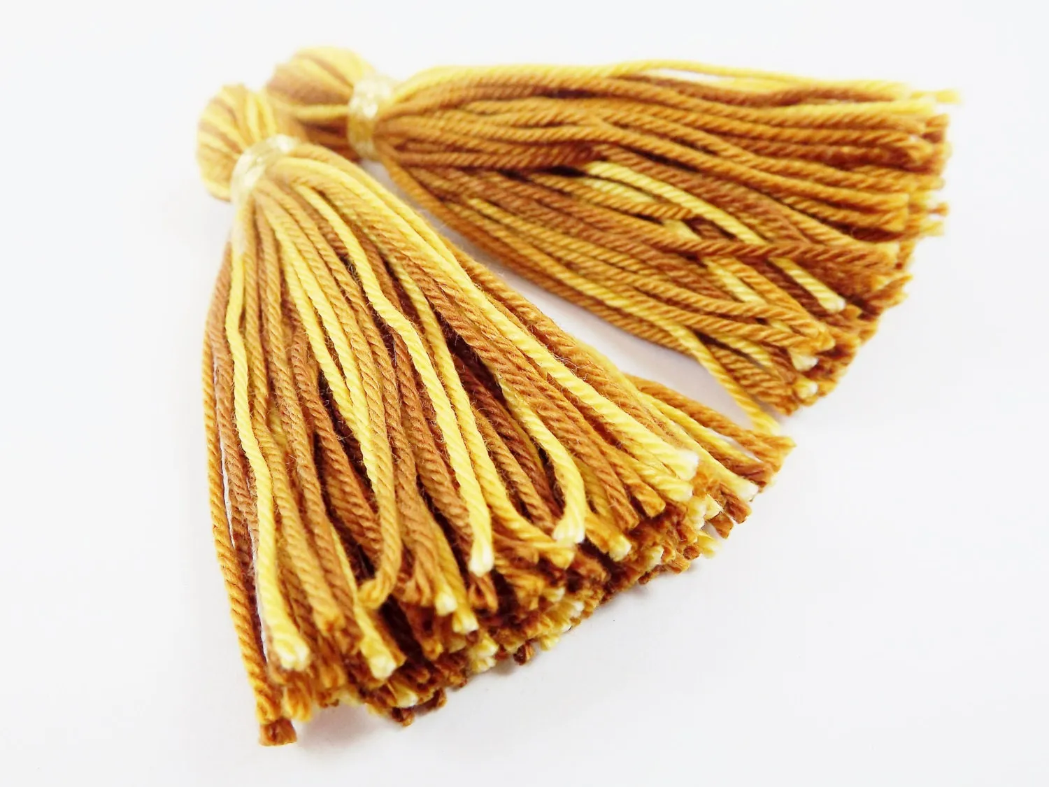 Mustard Yellow Brown Caramel Multi color Handmade Cotton Wool Thread Tassel -  3 inches - 75mm  - 2 pc