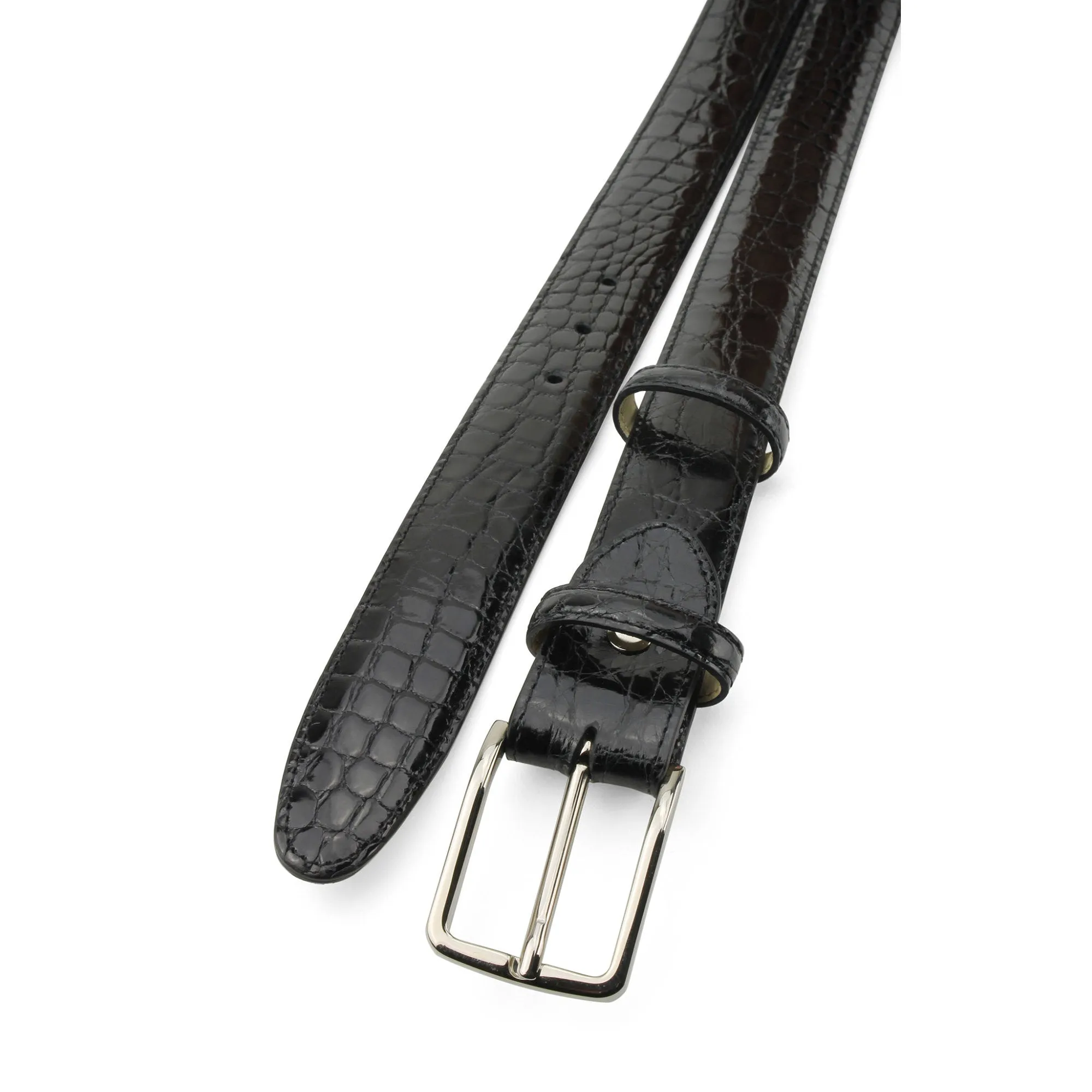 Narrow Black Genuine Crocodile Flank Belt