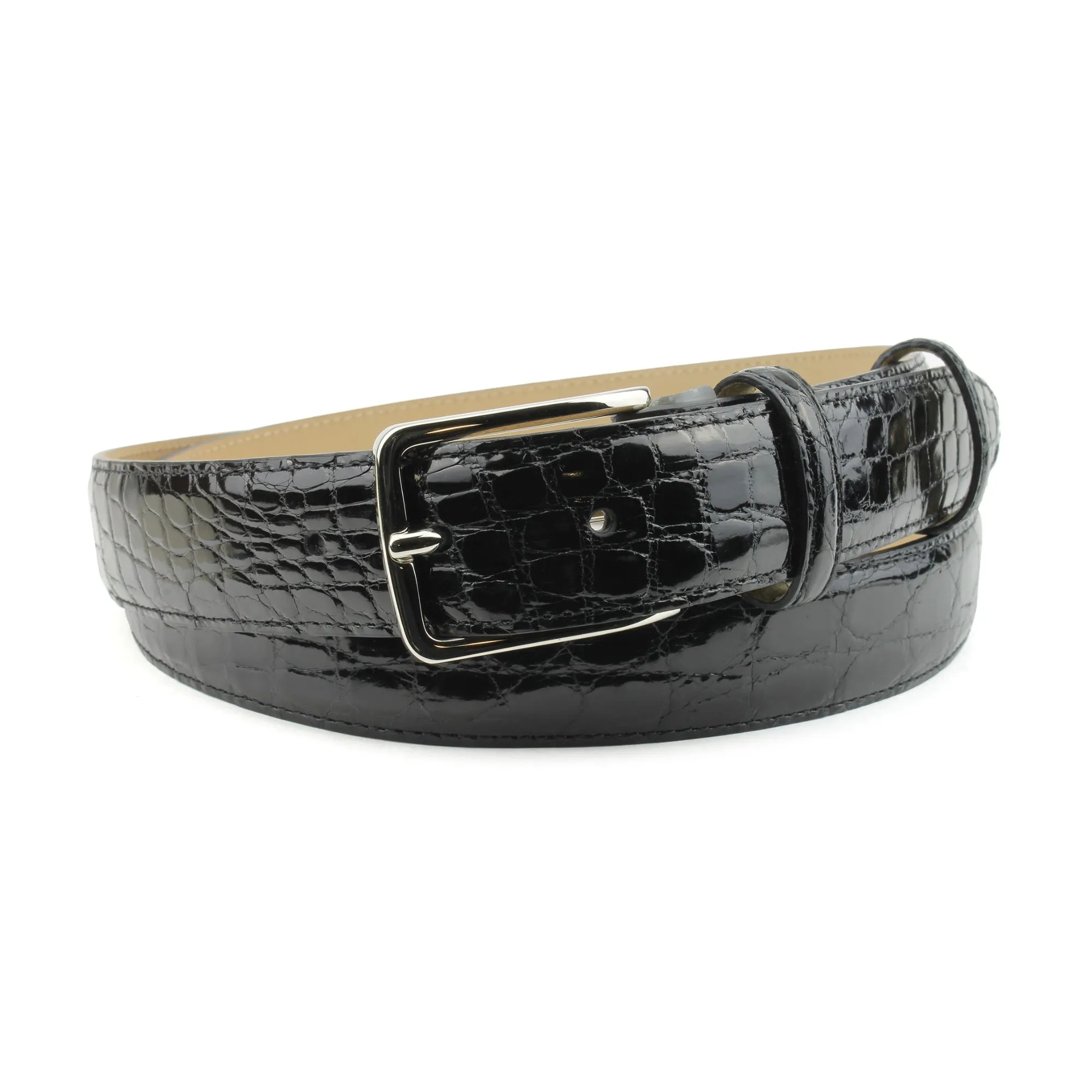 Narrow Black Genuine Crocodile Flank Belt