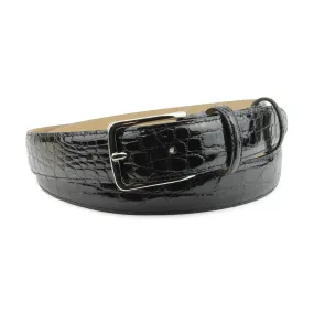 Narrow Black Genuine Crocodile Flank Belt