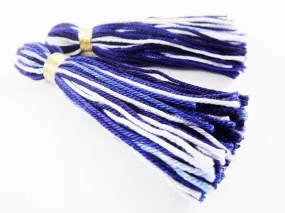 Navy Blues White Multi color Handmade Cotton Wool Thread Tassel -  3 inches - 75mm  - 2 pc
