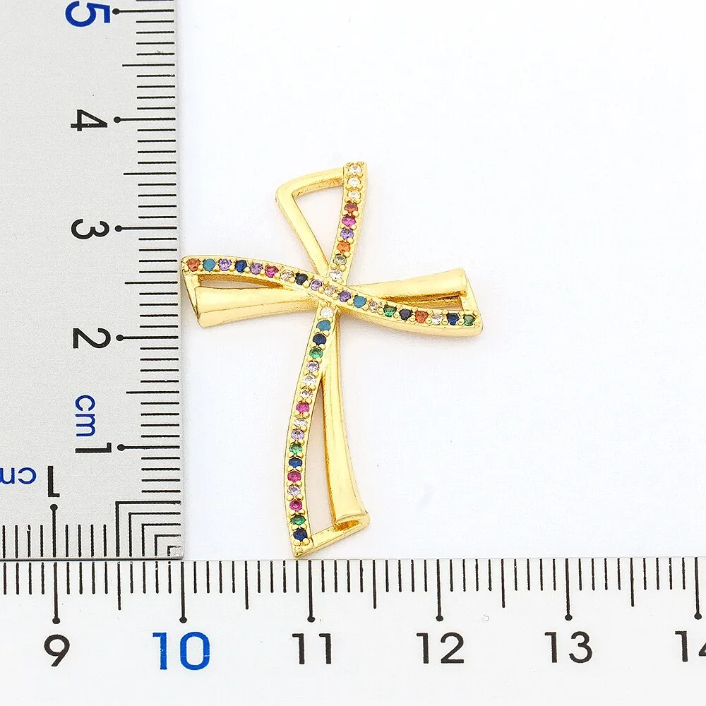 New Design Rainbow Cross Copper Pendant Chain Necklace