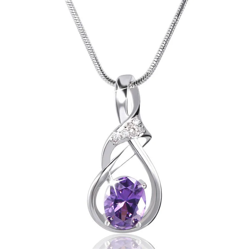 New Purple Crystal Wedding Jewelry for Women 18K Gold Plated Luxury Brand Statement Zirconia Pendant Necklace
