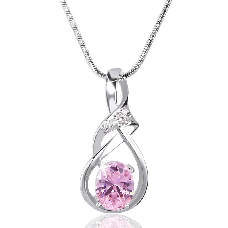 New Purple Crystal Wedding Jewelry for Women 18K Gold Plated Luxury Brand Statement Zirconia Pendant Necklace