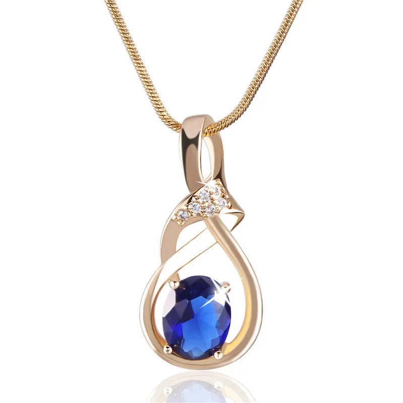 New Purple Crystal Wedding Jewelry for Women 18K Gold Plated Luxury Brand Statement Zirconia Pendant Necklace