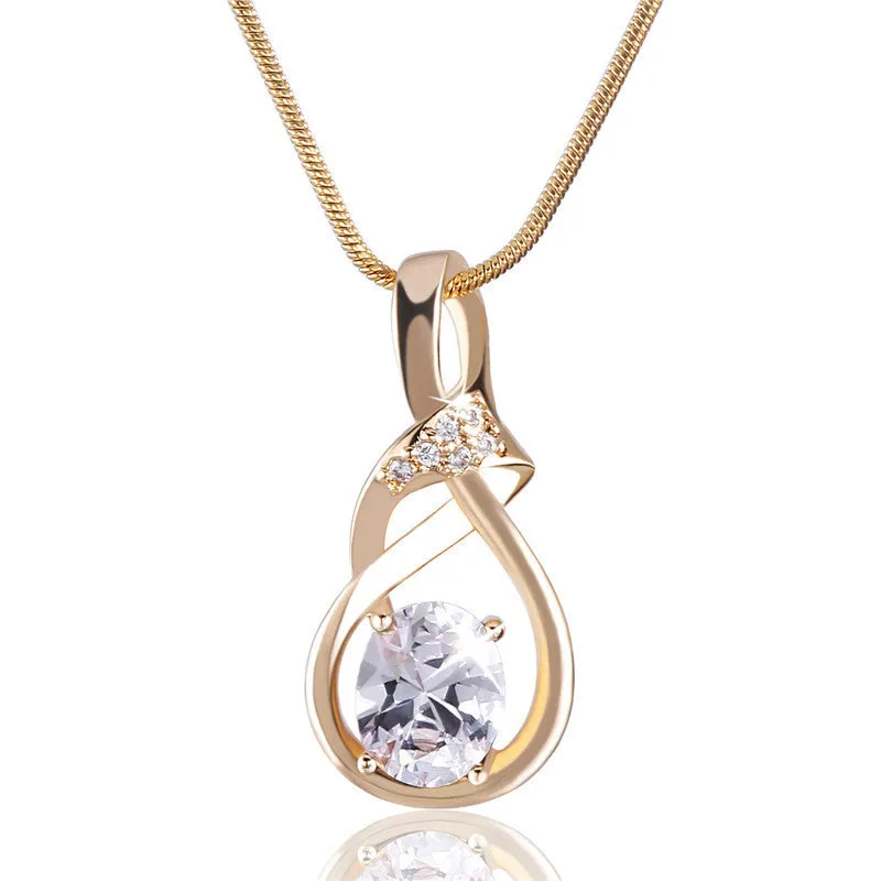 New Purple Crystal Wedding Jewelry for Women 18K Gold Plated Luxury Brand Statement Zirconia Pendant Necklace