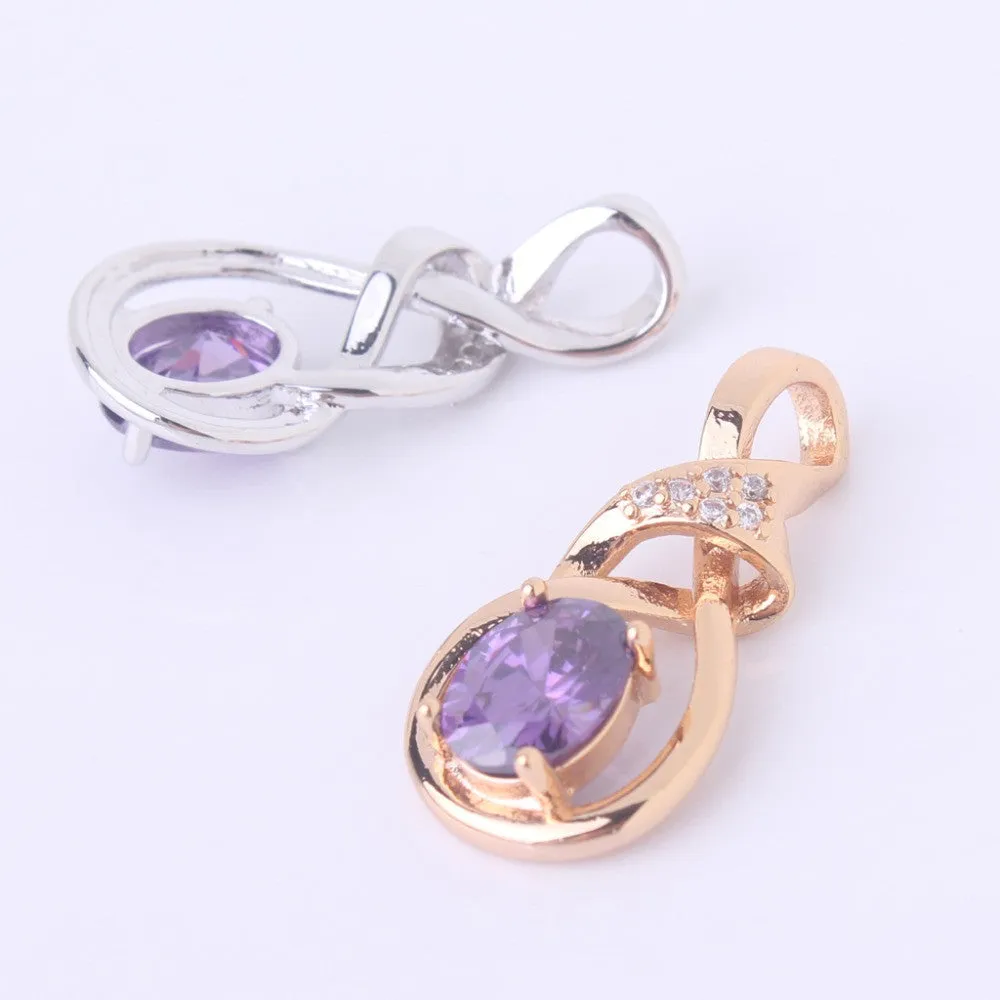 New Purple Crystal Wedding Jewelry for Women 18K Gold Plated Luxury Brand Statement Zirconia Pendant Necklace